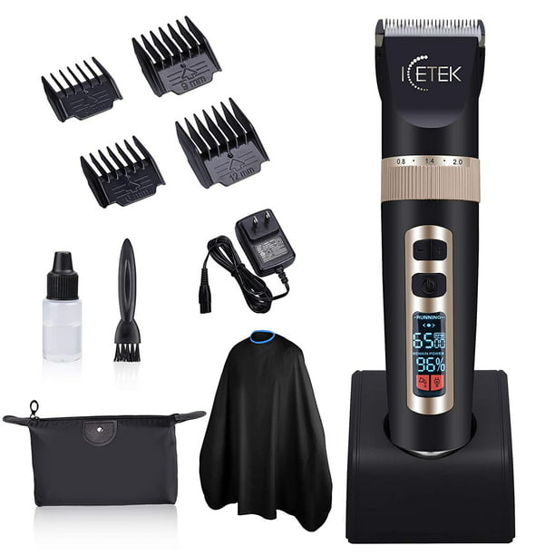ICETEK Cordless Hair Clippers Trimmer Combo,Rechargeable Hair Cutting Kit  LED Display & 9 Hair Timmer Accessories,Black 