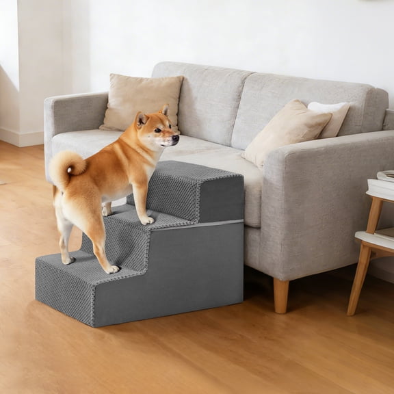 Gianna 17" Dog Stairs for Bed, 3-Step Non-Slip Pet Steps for Small Dogs and Cats, Indoor, Grey
