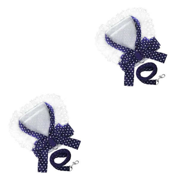 Billuyoard Arnés para mascotas Bowknot Collar con estampado de encaje Caminar al aire libre Moda Correa para el pecho Correa Suministros Azul M 2piezas