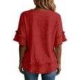 thumbnail image 4 of longantii Womens Summer Gauze Tops V Neck Short Sleeve Raw Edge Hem Cotton Linen Tunic Blouse Beach Vacation Tees Red XL, 4 of 6