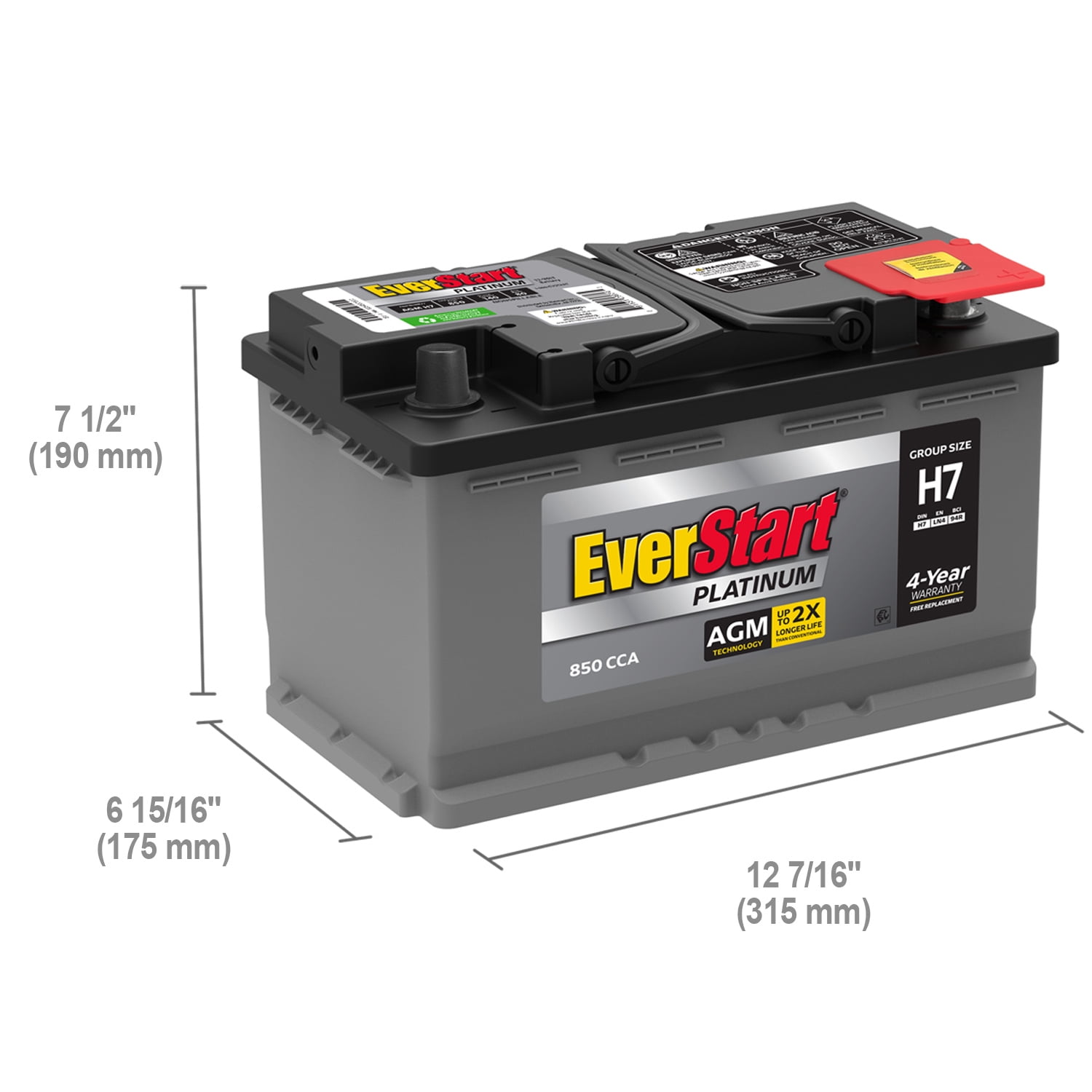 EverStart Platinum AGM Automotive Battery, Group Size H7 / LN4