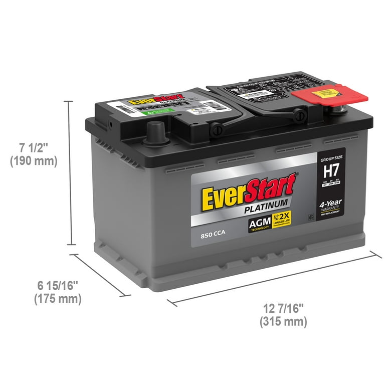 EverStart Platinum AGM Automotive Battery, Group Size H7 / LN4 / 94R 12  Volt, 800 CCA 