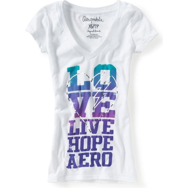 Camiseta gráfica Aeropostale Love Live Hope Aero para mujer blanca pequeña