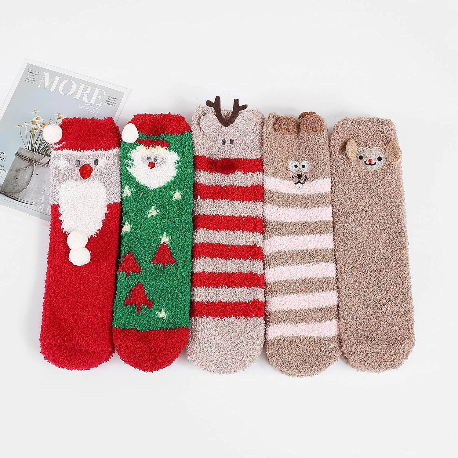 Zando Christmas Fuzzy Socks Pack Comfy Socks Women Fuzzy Warm Fluffy Slipper Socks Fleece Socks
