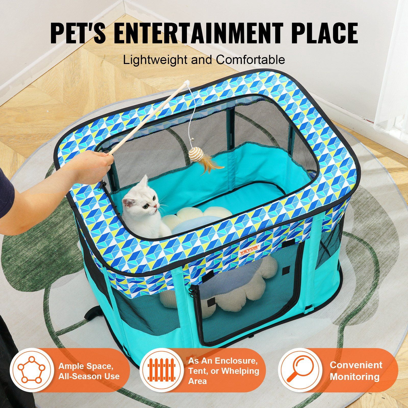Foldable Portable Pet Playpen 32x24x22 Inches Waterproof 600D Oxford Cloth Removable Zipper Crate Kennel for Puppy Dog Cat Indoor Outdoor Travel Camping Rectangle Small