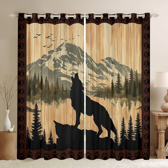 Homewish Female Men Women Safari Wolf Black Out Curtains,Jungle Animal Curtains Pack of 2 (42x63 Each),Vintage Cabin Bedroom Curtains,Breathable Home Decor