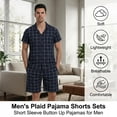 thumbnail image 5 of LANBAOSI Mens Pajamas Set Short Sleeve Button Down Shirts and Plaid PJ Shorts 2pc Soft Lounge Sleepwear Set(Navy Plaid,M), 5 of 11