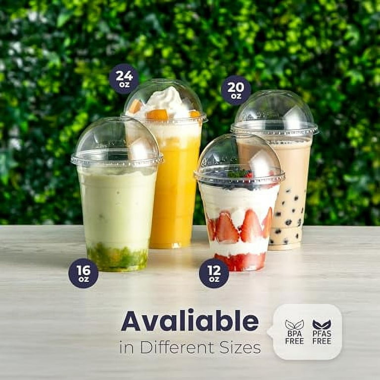 16 oz Clear Plastic Cup - Iced Cold Drink Coffee Tea Juice Smoothie Bubble Boba Frappucino, Disposable, Mediuim size, No Lid [50 Pack]