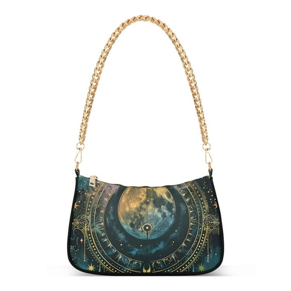Ryvnso Bohomia Moon and Star Magical Womens Chain Shoulder Bag Tote Handbags Clutch Hobo Purse with Zipper for Travel