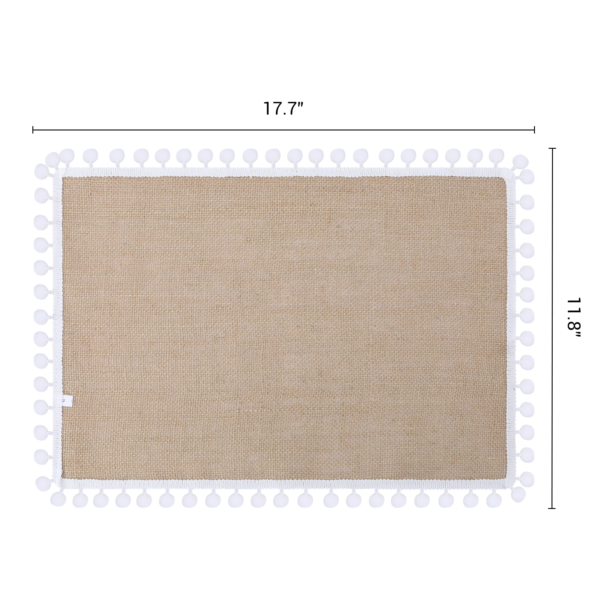 Unique Bargains Farmhouse Placemats 6pcs Jute Placemats White Pom 17.7"x11.8"