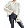 thumbnail image 4 of Women'S Long Sleeve High Neck Sweater Casual Loose Sweater Split Ribbed Knit Pullover Tops White S, 4 of 10