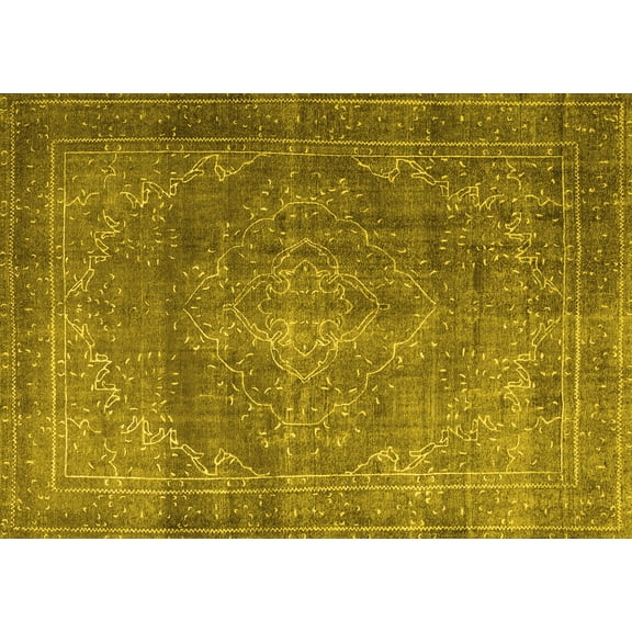 Ahgly Company Machine Washable Indoor Rectangle Persian Yellow Traditional Area Rugs, 5' x 7'