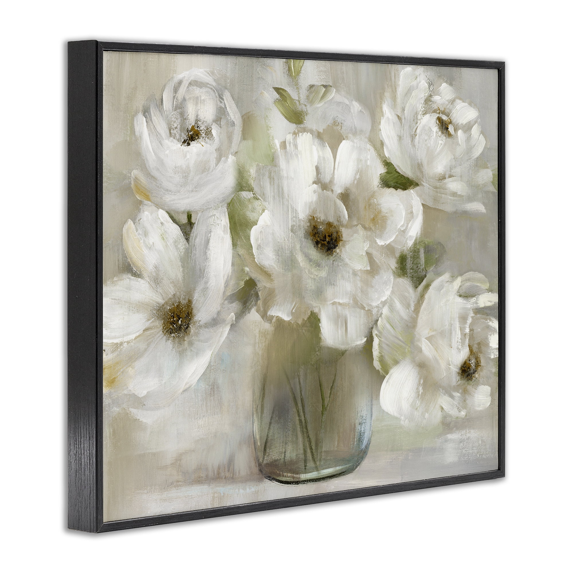 Stupell Industries Gentle White Petals in Vase Black Framed Giclee Art, design by Nan