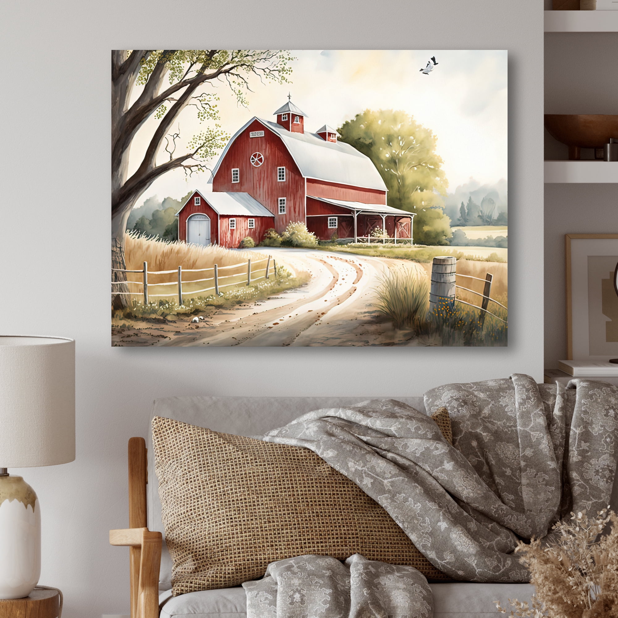 Designart Charming Barn And Path IV Canvas Wall Art