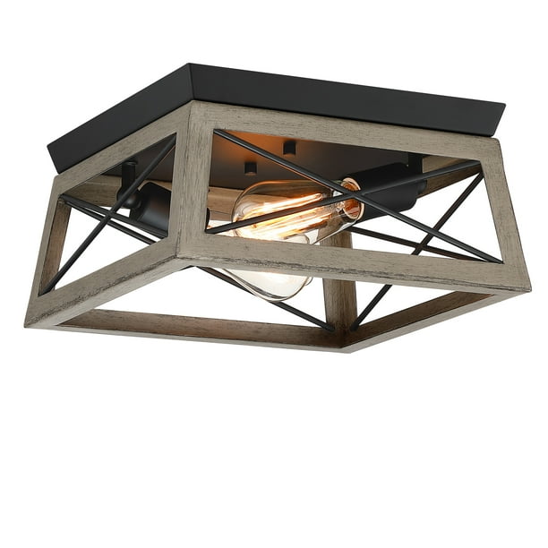 2Light Farmhouse Flush Mount Ceiling Light, Industrial Close to Ceiling Light Fixture for
