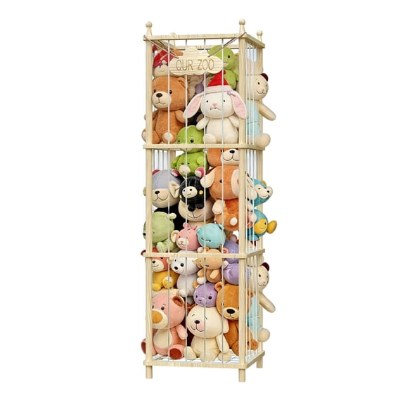 Bel Ark Stuffed Animal Storage Natural Pine Wood Toy Organizer, Space Saving Plushie Playhouse for Nursery, Playroom, Kids Bedroom