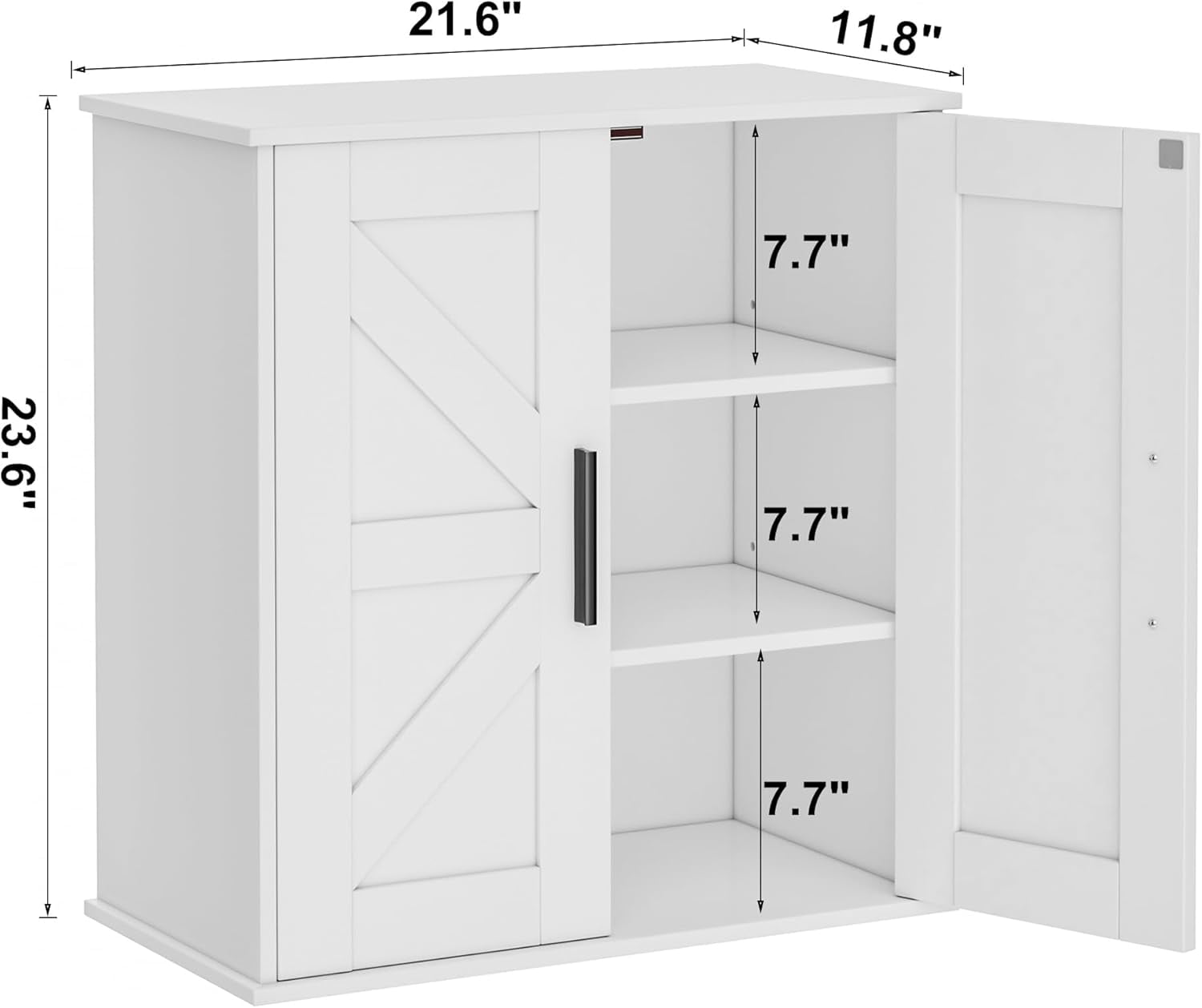 Bathroom Wall Cabinet, Over Toilet Storage Cabinet with Barn Doors and Adjustable Shelves, 3-Tier Medicine Cabinet Wall Mounted, for Bathroom, Kitchen, Entryway, Laundry Room, White, (11.8" D)