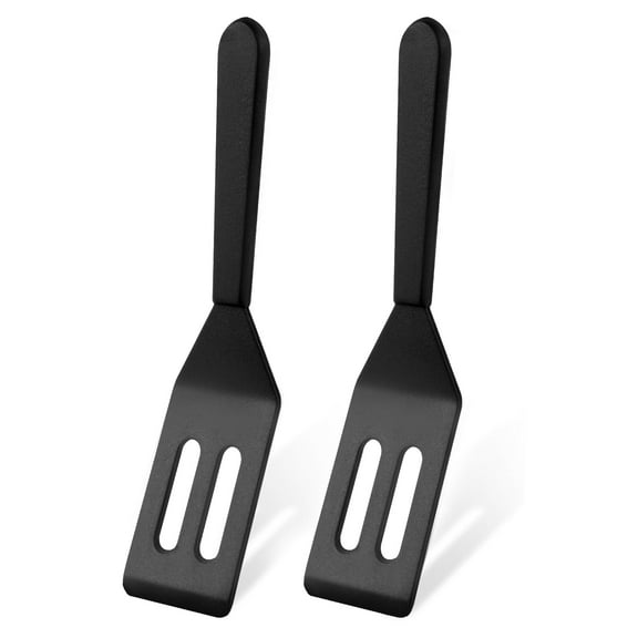 Mini Kitchen Spatulas 2 Pack, Nonstick Safe Silicone Small Spatula for Baking Cooking, Scrape Spread Flip with Thin Flexible Design, Black