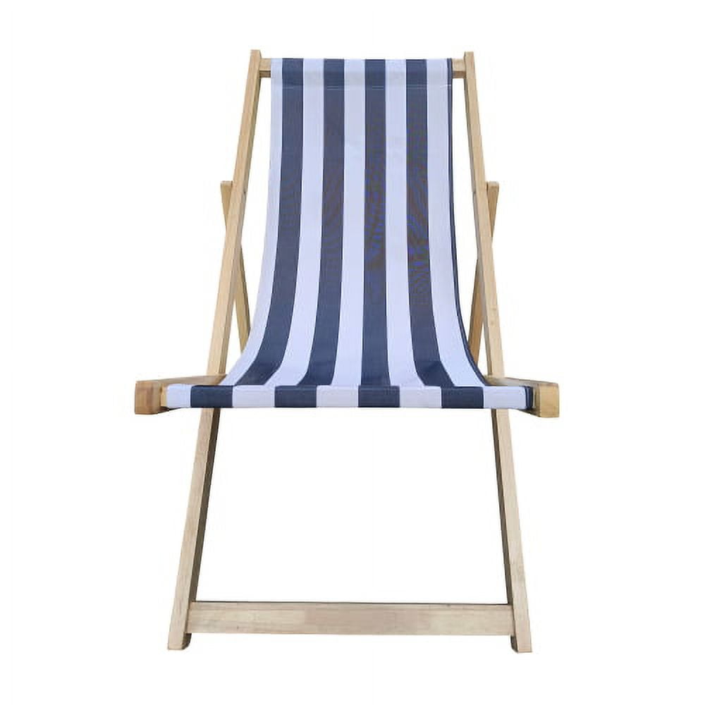 Aimee Lii Wood Sling Chair Blue Broad Stripe, Folding Chaise Lounge Chair, Dark Blue