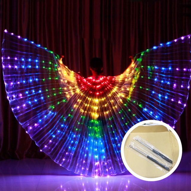 Fiudx Poncho con Alas Led, Diseño de Luces de Colores, Bajo Voltaje Seguro, Varilla Telescópica Opcional, Disfraz de Halloween, Fiesta de Navidad, Actuación Escénica, Tamaño 43 X 86 Pulgadas