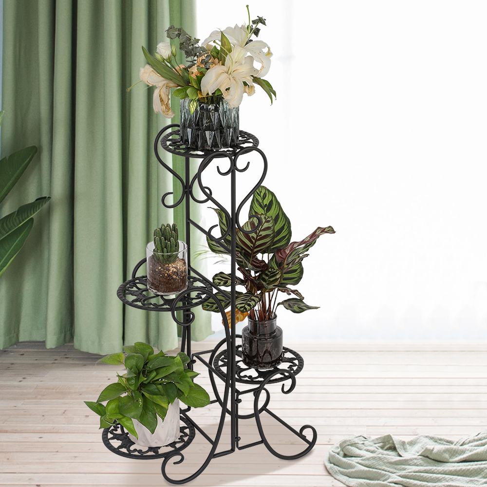 Topcobe 4 Potted Plant Stand, Indoor/ Outdoor Metal Rustproof Iron Garden Planting Pot Stand for House, Garden, Patio, Heavy Duty Potted Holder Outdoor Plant Shelves (Round) - image 3 of 7