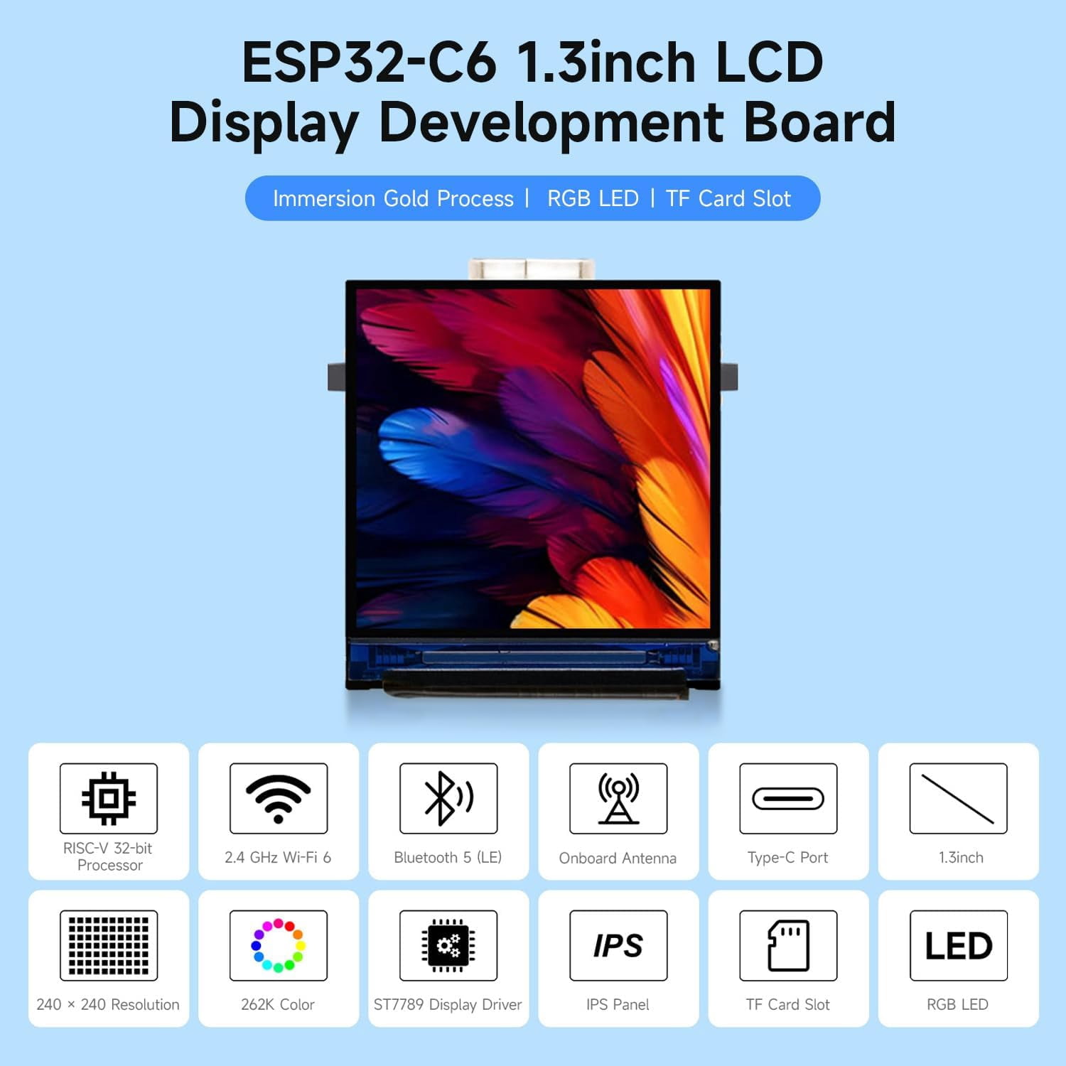 ESP32-C6 1.3inch LCD Display Development Board, 240 × 240 Pixels, 262K Color, Supports Wi-Fi 6 and BLE 5