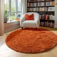 thumbnail image 5 of Burnt Orange Small Round Circle Rug 3Ft for Bedroom Living Room Aesthetic, Fluffy Fuzzy Furry Shaggy Area Rugs for Kids Room Decor, Plush Shag Dark Orange Carpet for Nursery Dorm Classroom, 5 of 6