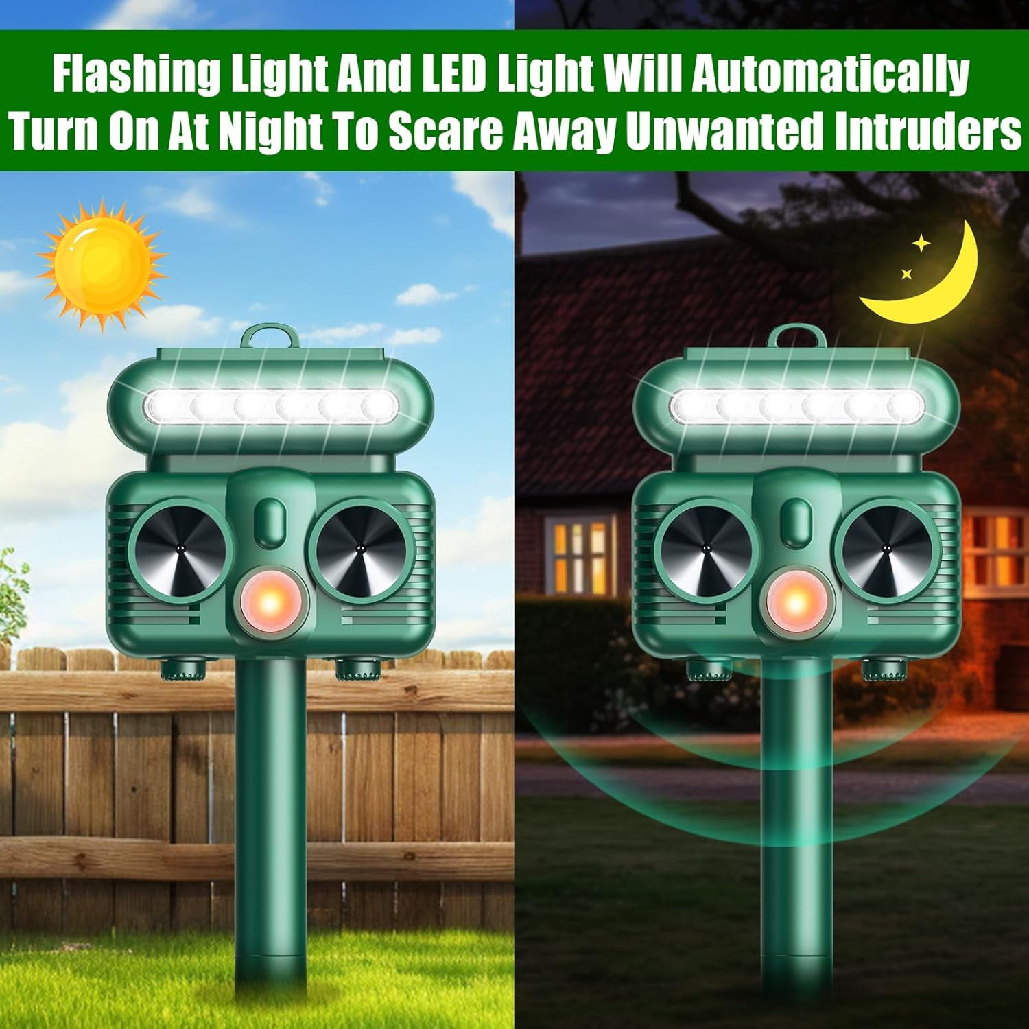 Ultrasonic Animal Repellent, Solar Animal Repeller Outdoor with Motion Sensor Flashing Light, Waterproof Cat Fox Squirrel Skunk Dog Rabbit Moles Deterrent for Garden Lawn Yard Patio