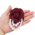 thumbnail image 4 of Uxcell Fabric Camellia Flower Brooch Elegant Pearl Tassel Pin Bracelet Dual Use for Women, Wine Red,2 Pack, 4 of 7