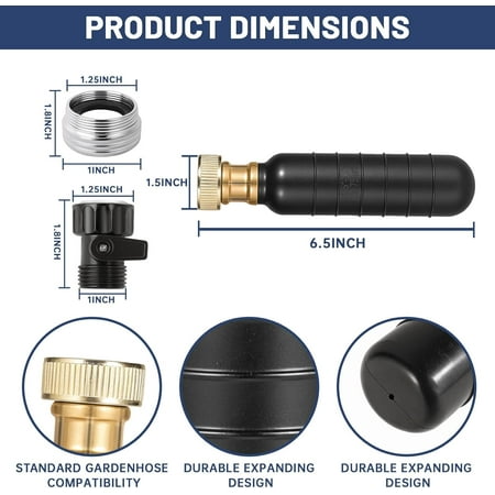 UKLL-Drain Bladder Kit Drain Cleaning Bladder With Water Stop Valve Faucet Adapter And 16 3/8ft Garden Hose Drain Blockage Unclog Kit For Bathroom Drains Kitchen Sinks Fit 1.5 To 3 IN Drain Pipes