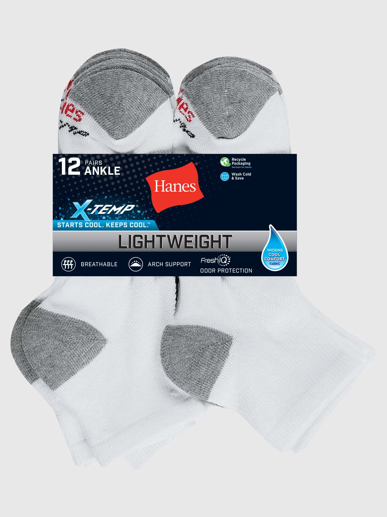 Hanes Men's XTemp Active Cool Lightweight Ankle Socks, 12Pack