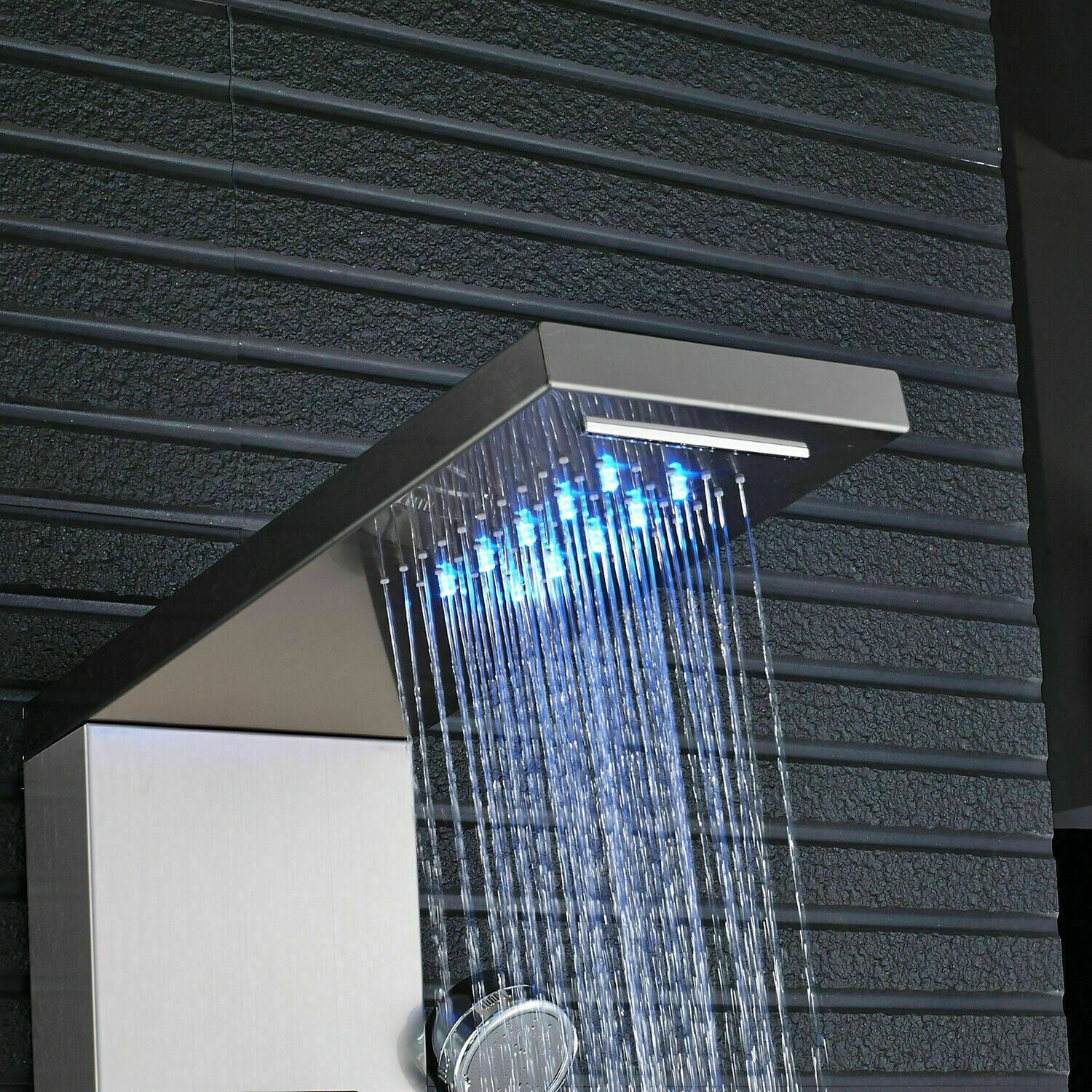 Senlesen Brushed Nickel Shower Panel Tower LED Rain Waterfall Massage System Body Tub Tap