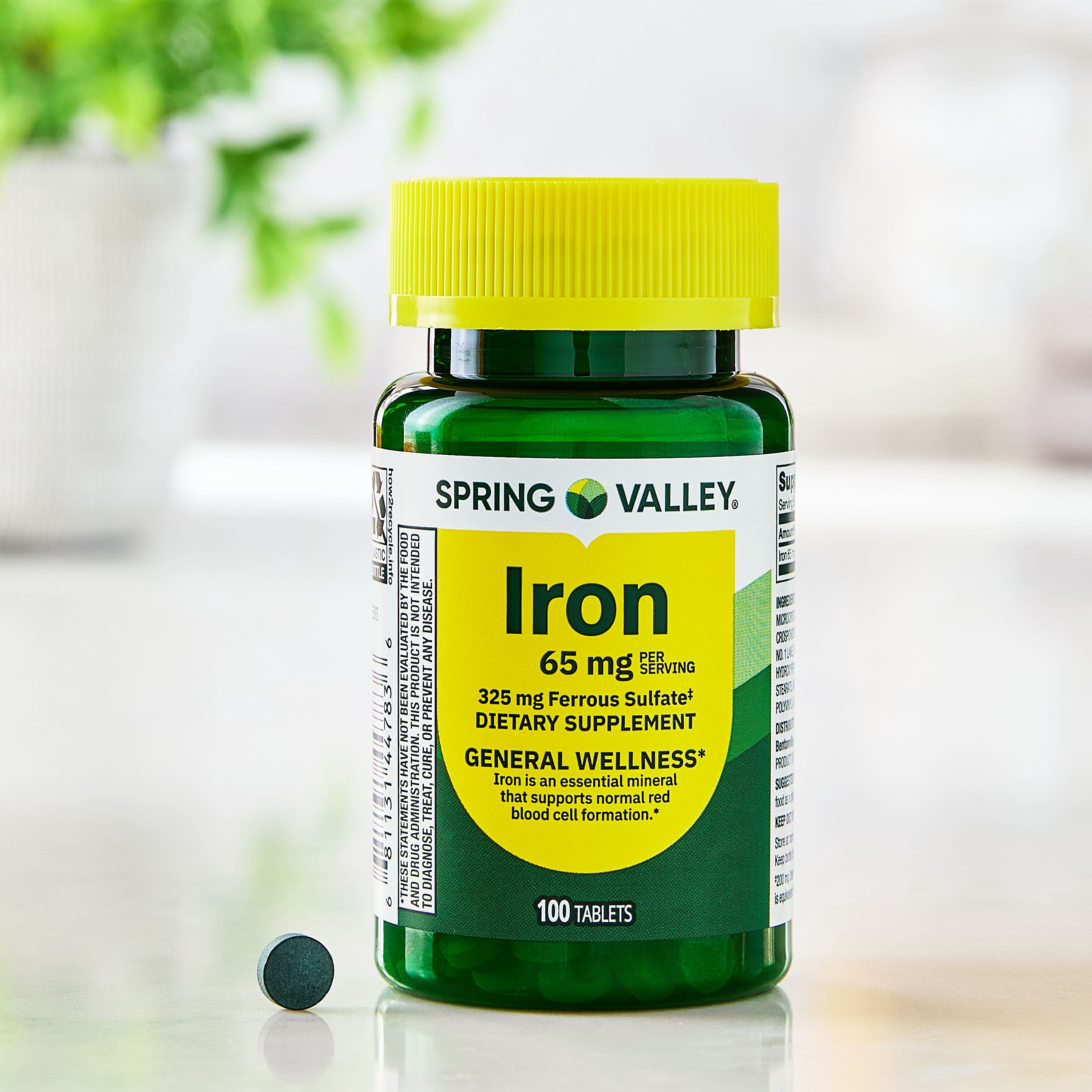 Spring Valley Iron General Health & Wellness Dietary Supplement Tablets, 65 mg, 100 Count