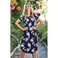thumbnail image 4 of Vestido midi casual para mujer, manga corta, manga corta, estilo profesor, rosa, floral, azul marino, talla M, 4 of 5