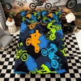 thumbnail image 3 of Meiyoeat Sport Motorcycle King Sheets 4Pcs,Graffiti Splash Print Bedding,Blue Green Orange Black,1 Flat Sheet,1 Fitted Sheet and 2 Pillowcases, 3 of 6