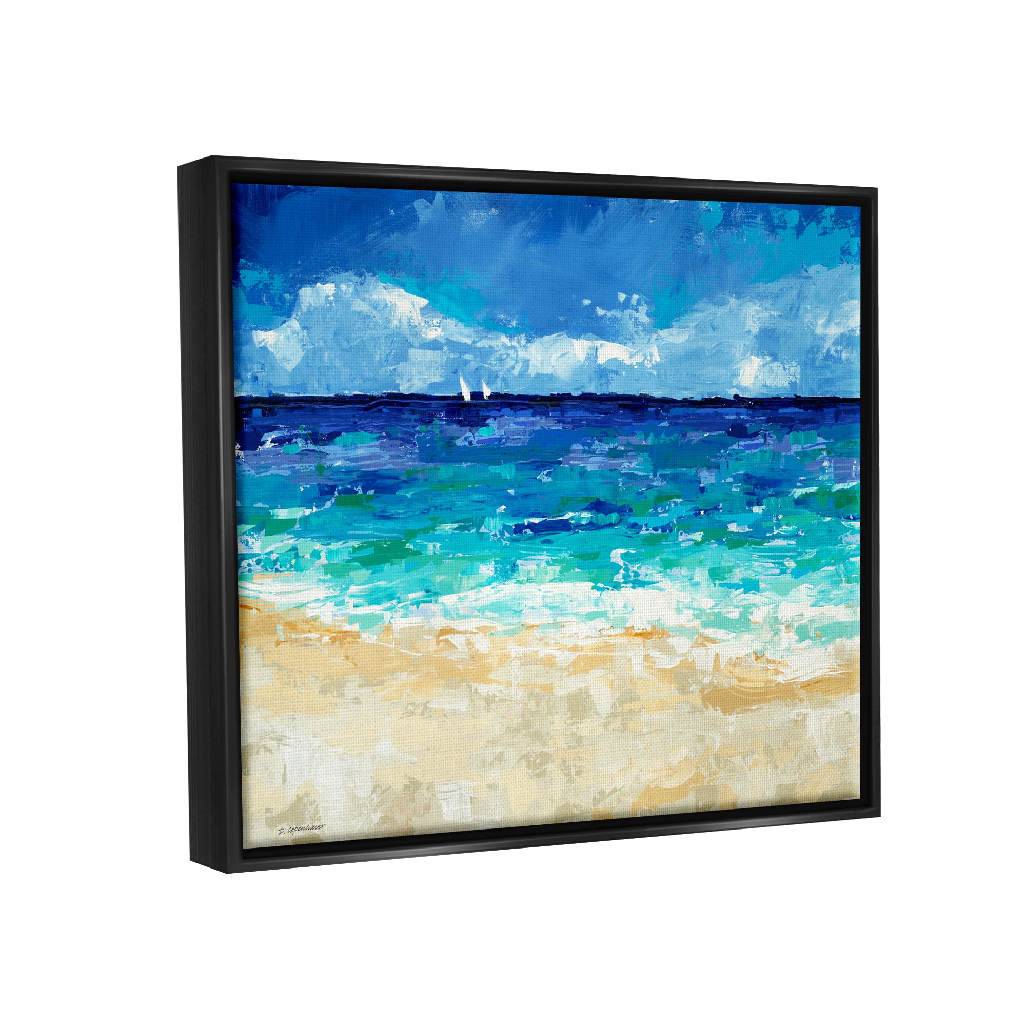 Stupell Industries Modern Beach Scene Abstract Shore Coastal Painting Black Floater Framed Art Print Wall Art