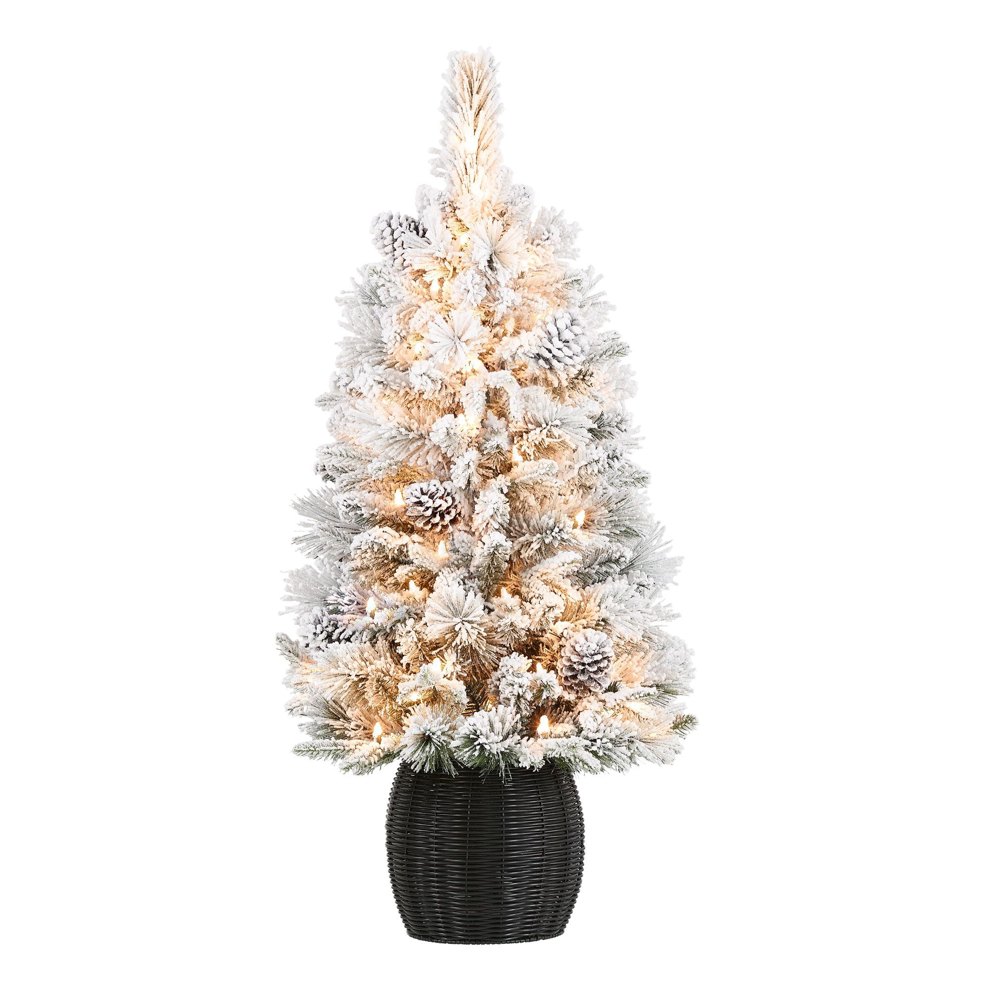 Ournal Holiday Time 3.5ft Pre-Lit Flocked Dakota Artificial Christmas Tree, Green, 3.5', Clear