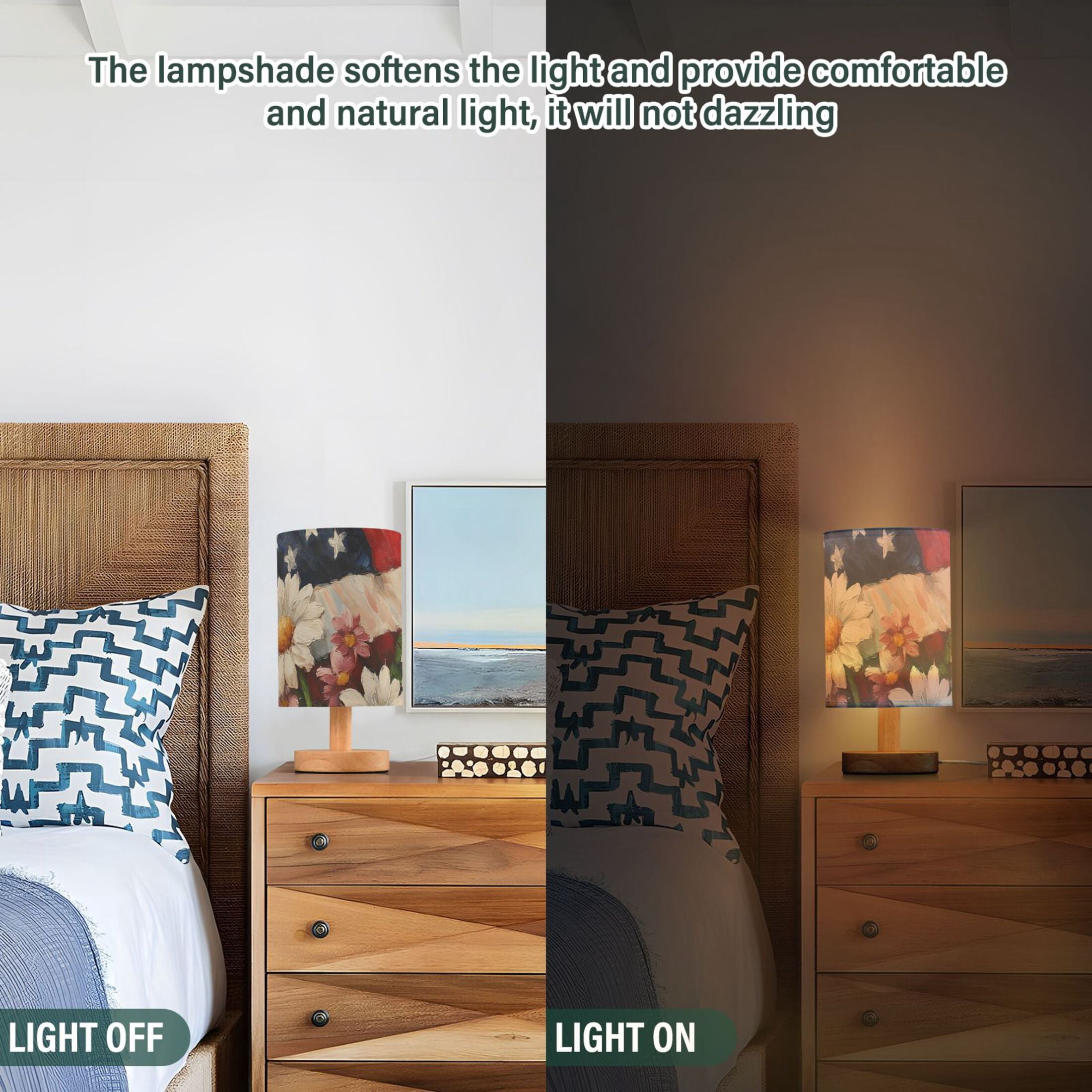 Flag and Flowers Oil Painting Table Lamp with USB Port LED Warm Light Lamp Night Light Home Decor