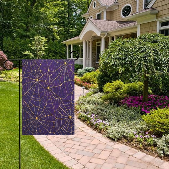 Halloween Webs Golden Garden Flag Double Sided 12 x 18 Inch Outside Yard Decoration Outdoor Flag