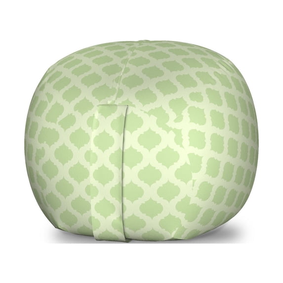 Geometric Storage Toy Bag Chair, Pastel Monochrome Traditional Style Quatrefoil Shapes in Continuous Pattern, Stuffed Animal Organizer Washable Bag, Small Size, Pastel Green, by Ambesonne