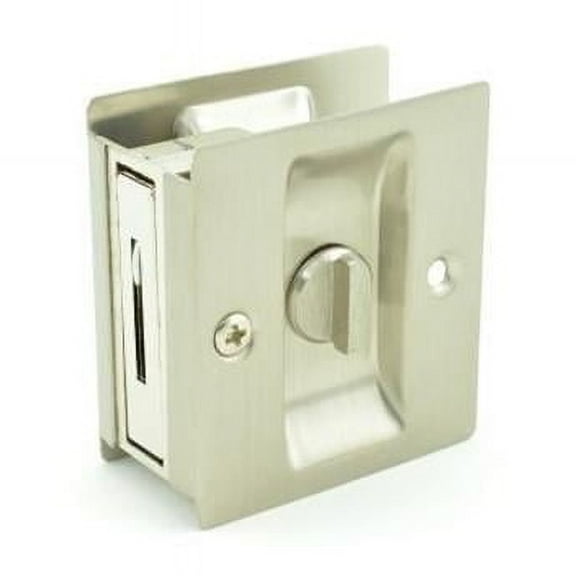 1.375 in. Thick Door Privacy Pocket Door Lock Square Cutout, Satin Nickel