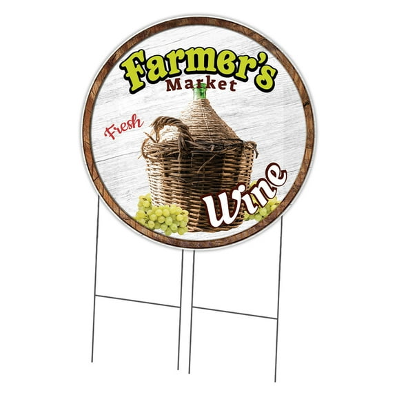SignMission Corrugated Plastic Sign With Stakes 36" Circular - Farmer's Market Wine | Coroplast Yard Sign With Stake | Made in the USA
