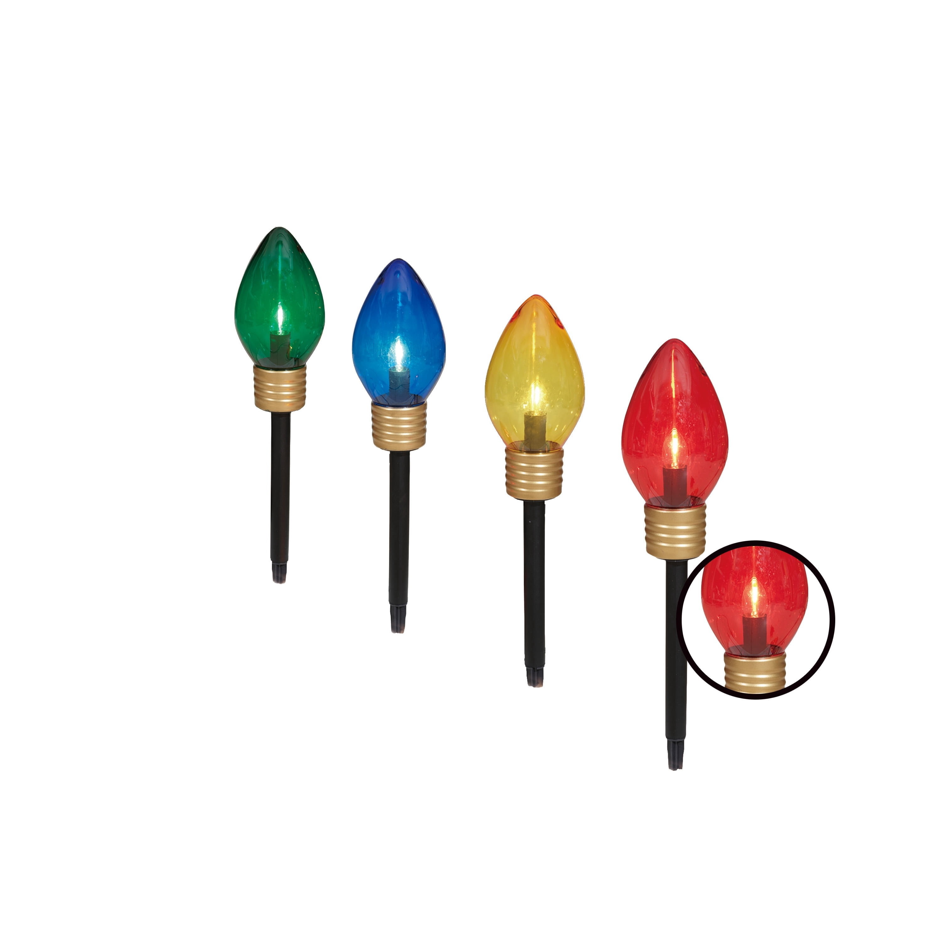 Indoor/Outdoor Jumbo LED C9 Christmas Bulb Pathway Lights, Multicolor, Set of 4, by Holiday Time