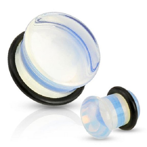 Organic Opal/Opalite Stone O-Ring Gauges/Plugs/Tunnels 2 Pieces (1 Pair) (A/2/2/28) (2g (6mm))