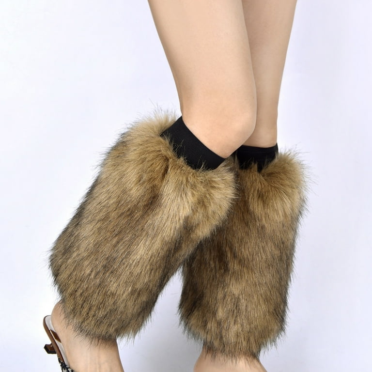 Milue Women Sexy Furry Leg Warmers Winter Warm Solid Color Fuzzy Faux Fur Boots Cuffs