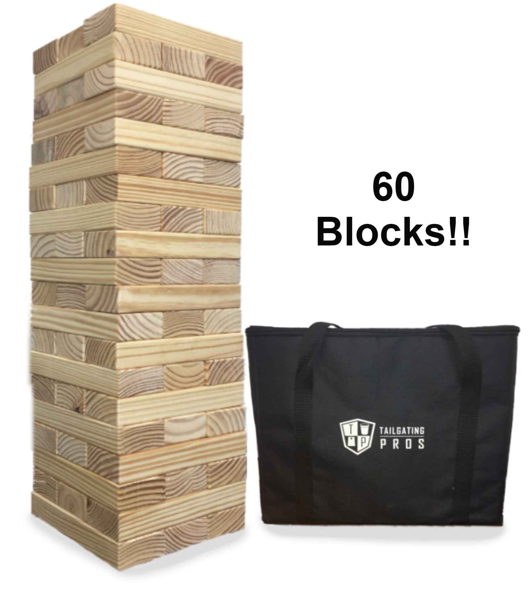 W/ Wooden Crate Tailgating Pros Giant Wooden Tumbling Timbers Stained 60 Block Tower Stacking Game 