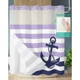 thumbnail image 3 of No Hook Shower Curtains, Anchor Purple Long Bathtub Curtains with Snap in Liner, Modern Navy Blue White Striped Nautical Waterproof Washable Fabric Bathroom Shower Curtain Sets, 72" x 78", 3 of 7
