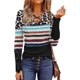 thumbnail image 1 of Mujeres Raya Entrenamiento Leopardo Impresión Encaje Costura Manga larga Sexy Tops Pompotops gfhjh21706, 1 of 4