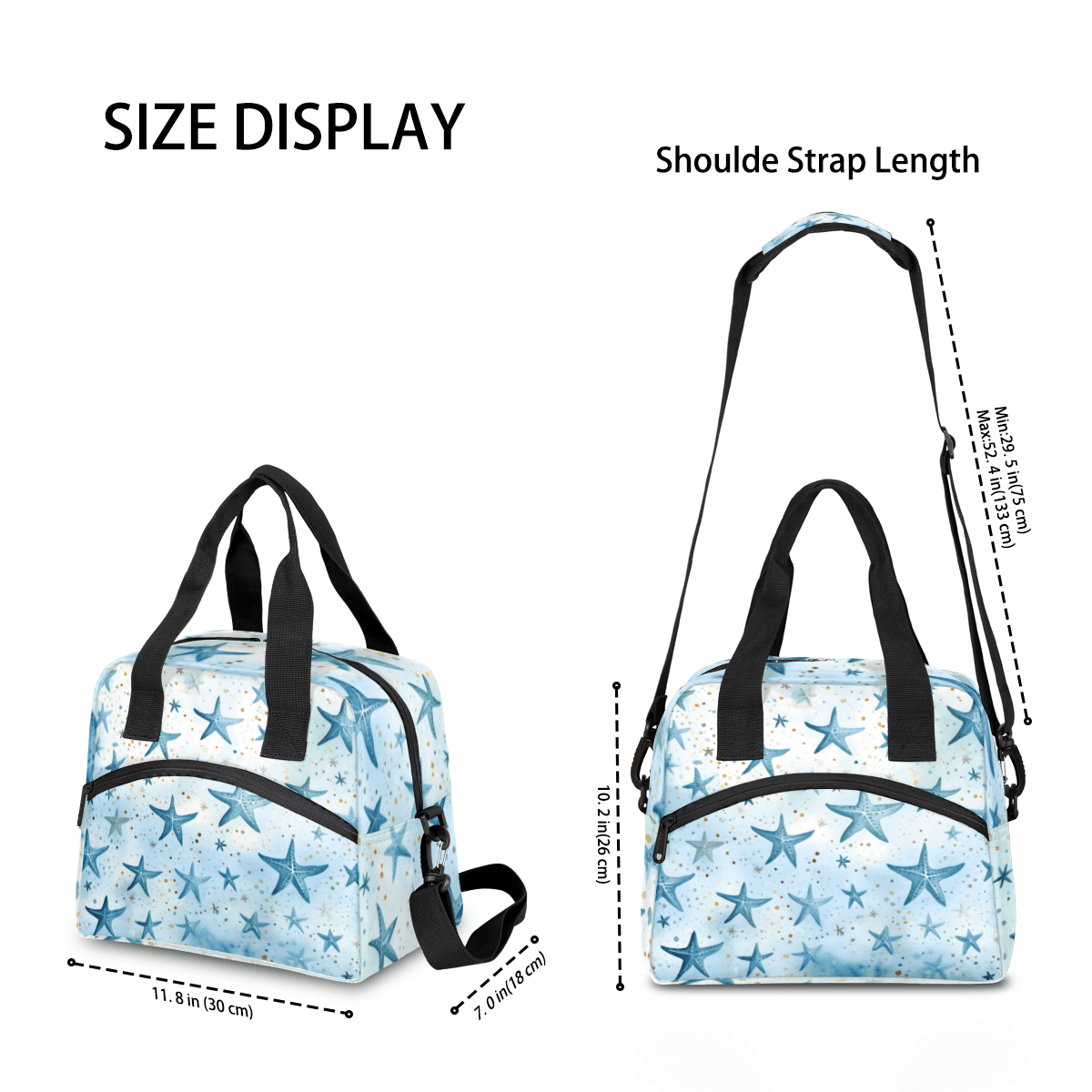 Herdesigns Blue Starfish Insulated Lunch Bag for Women Men Adults Large Reusable Lunch Box Leakproof Portable Cooler Tote Bags with Adjustable Shoulder Strap