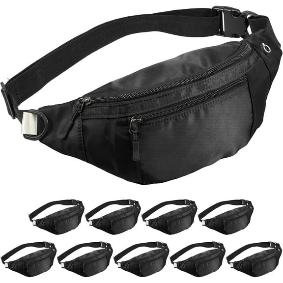 Kwuty 10PCS Crossbody Fanny Pack Large Capacity Waist Bag with Hidden Zipper Pockets Adjustable Strap Fanny Packs Waterproof Oxford Cloth Travel Belt Bag for Outdoor Shopping Travel Men Women,Black